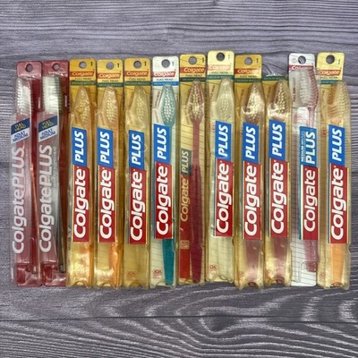 12 Vintage Colgate Plus Toothbrush Diamond 1 Shaped Full Head Medium Bristles - Image 1 of 4