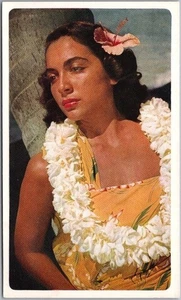 Vintage UNITED AIR LINES Ad Postcard HAWAII "Island Maiden's Languid Beauty" - Picture 1 of 2