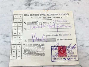 VALLARDI CASA EDITRICE RICEVUTA VECCHIO DOCUMENTO OLD DOCUMENT 1936 BOLLO - Imagen 1 de 2