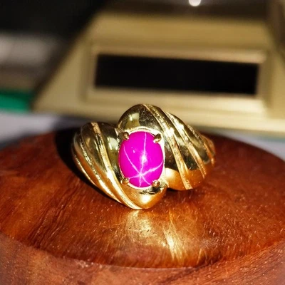 Pink Lindy Star Ruby Ring Solid 925 Sterling Silver Handmade Men Ruby Ring - Image 1 of 4