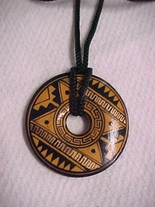 Colgante Vintage Azteca Maya Negro Marrón Esmalte en 24" Cordón Negro Continuo - Imagen 1 de 5