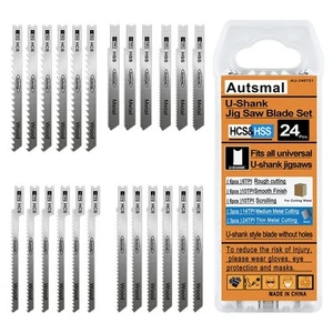 24-Piece U Shank Jig Saw Blade Set for Wood,Plastic and Metal Cutting with To... - Picture 1 of 8