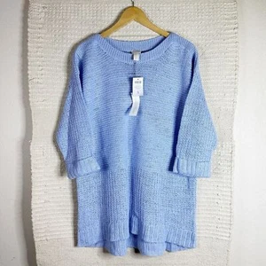 CHICO’S Azul Claro Naomi Jersey Manga 3/4 Lana Suéter XL NUEVO - Imagen 1 de 7