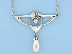Collana Jugendstil Perla Argento 925 Gioiello Art Nouveau - Nuovo - Foto 1 di 1