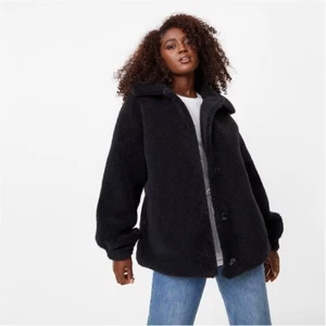 Jack Wills Womens Borg Coat - Black / 14 - Picture 1 of 4