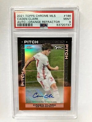 2021 Topps Chrome MLS Caden Clark Pitch Prodigies Orange Auto /25 PSA 9 Rookie - Image 1 of 2