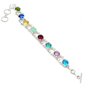 Garnet Gemstone 925 Sterling Silver Handmade Jewelry Bracelet Size-7-8 - Picture 1 of 6