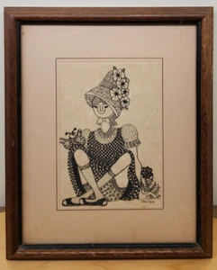 Niña con mariposa y flor de Jan Hur (impresión artística enmarcada de colección) - Imagen 1 de 2