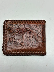 Pferd Stute Fohlen Hengst handbesetzte Leder Geldbörse Vintage USA verziert Doppelfaltung - Bild 1 von 3