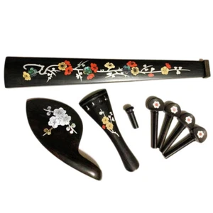 1 Set Violin 4/4 ebony Fitting Fingerboard Inlaid Flower Fretboard Natural Wood - Picture 1 of 5