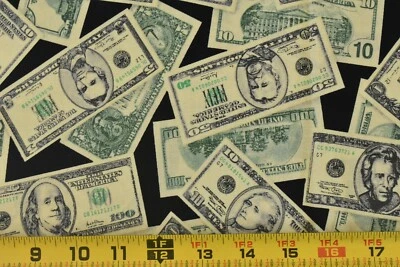Por 1/2 yarda, papel moneda de EE. UU. sobre algodón edredón negro, ETJ, P6768 Foto 1 de 4