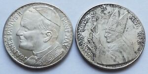 2 Vatican Roma Pontiff Souvenir Medals, Silver 1983 John Paul II + Pieta Mercy
