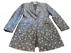 Petite Classiques Entier Gray Floral Long Blazer Jacket Duster Satin sz 4 LOVELY - Picture 1 of 7