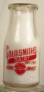 GOLDSMITH'S DAIRY SINCE 1928 HALF PINT ROUND MILK BOTTLE - Picture 1 of 4