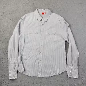 Saks Fifth Avenue Shirt Mens Large White Striped Pearl Snap Long Sleeve - Picture 1 of 10