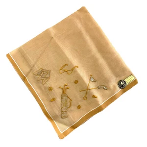 Gerbrend Golf Theme embroidered linen Blend Handkerchief 13 3/4" square New - Picture 1 of 8
