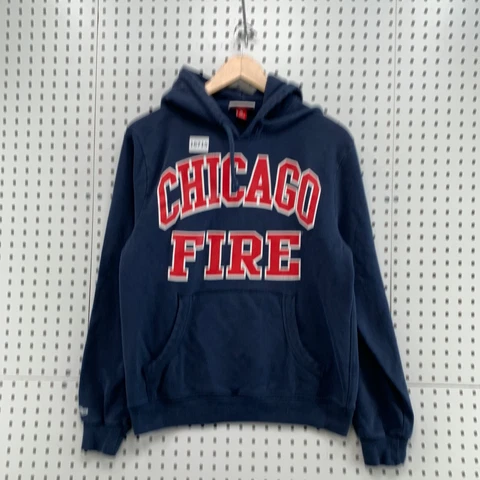 Chicago Fire Hooded Sweatshirt Adult Small Navy Blue Mitchell Ness Pullover Hood Cover