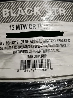 Republic #12awg 19 Strand THHN/THWN-2/MTW Building Wire Black /100ft