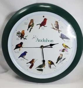 National Audubon Society Singing Bird Call Green Wall Clock 8” Diameter Tested - Picture 1 of 3