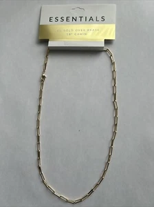 Essentials 18k Gold Over Brass Paperclip Link Necklace - Lobster Clasp Closure - Picture 1 of 8