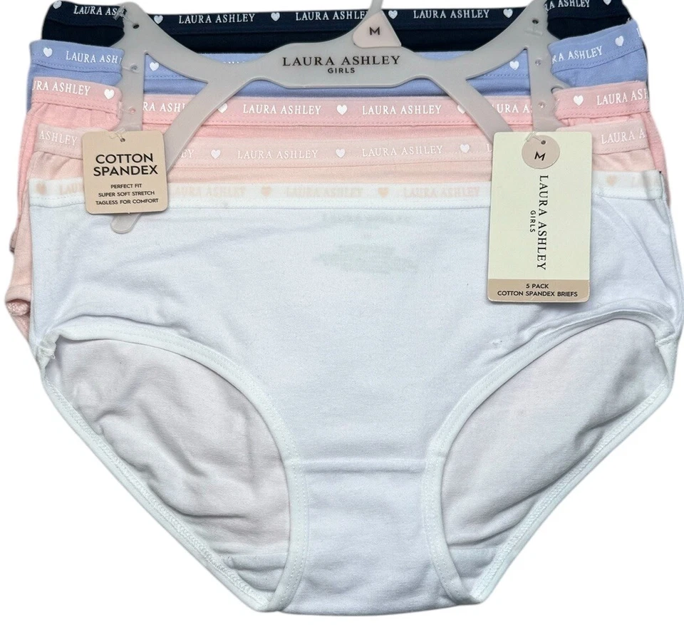 LAURA ASHLEY GIRLS 5-Pair Cotton Spandex Brief Underwear Panties Size M 7/8 - Image 1 of 4