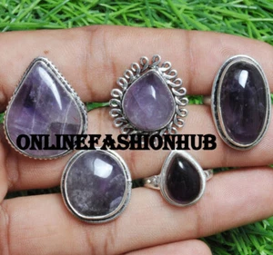 Purple Amethyst Gemstone 925 Sterling Silver Plated Wholesale Fashion Ring Lot - Picture 1 of 3