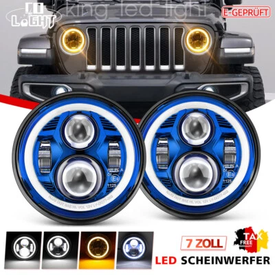 Blau 2x E-Geprüft 7 Zoll LED Scheinwerfer DRL Für Jeep Wrangler Ⅲ JK 2008-2017 - Bild 1 von 4