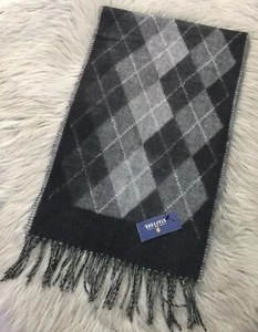 NWT Stafford Black Gray Argyle Fringe Detail 100% Acrylic Scarf JCP Made Germany - Picture 1 of 9