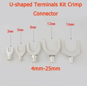 10Pcs 4mm-25mm U-shaped Terminals Kit Crimp Connector Fork Y-shaped Bare End 6mm - Picture 1 of 5