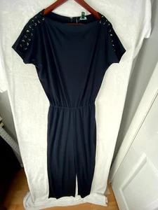 Lauren Ralph Lauren Jumpsuits Women's S Navy Lace Up Sleeve Wide Leg Back Zip - Picture 1 of 13