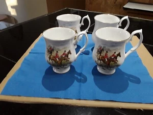 Bluebird Coffee Cups Foxhunt Vintage Bone China Tea Cups 4 Pcs Canadian Made - Foto 1 di 6