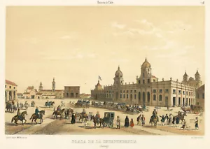 Cuadro Antiguo "Plaza de la Independencia" (Santiago - Chile) Claudio Gay, 1854 - Imagen 1 de 3