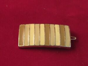 Hair Clip Gold Tone with Brown, Tan, and Yellow Enamel 1 1/2" x 3/4"