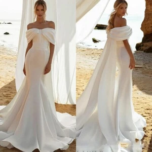 Elegantes vestidos de novia de satén con hombros descubiertos sin mangas tren de barrido vestidos de novia - Imagen 1 de 7