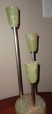 PIEDRA DE MÁRMOL ORIENTAL LARGO TRIPLE CANDELABRO SOBRE UNA BASE 16" DE ALTO Foto 1 de 4