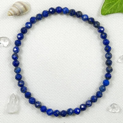 Lapislazuli Armband 4 mm Kugel facettiert Extra Quali. ca. 19 cm Elastik Afghan. - Bild 1 von 3