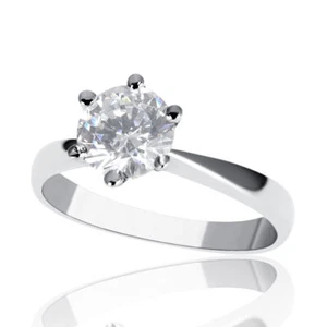 Anillo de compromiso de diamantes reales de 1/2 quilate F-G/SI2-I1 corte redondo oro blanco de 14 K - Imagen 1 de 10