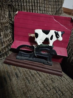 Cow Cast Iron Nutcracker Mounted on Wood Base Nut Shell Cracker New Open Box - Image 1 of 4