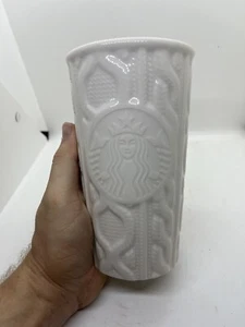 Starbucks 2016 Travel Tumbler Cup White Cable Knit Sweater Ceramic Mug No Lid - Picture 1 of 12