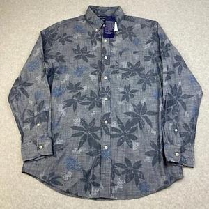 Chaps Button Down blau Blumen Langarm Hemd Herren Medium 100 % Baumwolle Neu mit Etikett - Bild 1 von 8