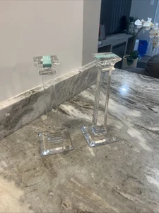 PAAR TIFFANY & CO KLASSISCHE KERZENLEUCHTER KRISTALL ECKIG SÄULE KERZENSTÄNDER - Bild 1 von 6