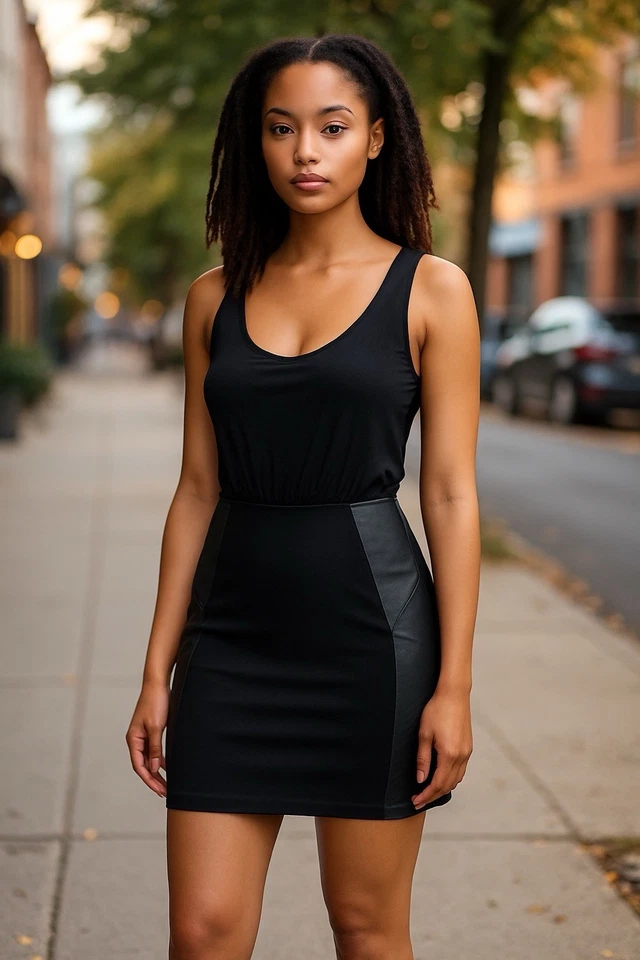 Vestido Etiqueta Blaque Con Tejido Superior Spandex Inferior Cremallera Trasera Cuero Panel Lateral S Foto 1 de 4