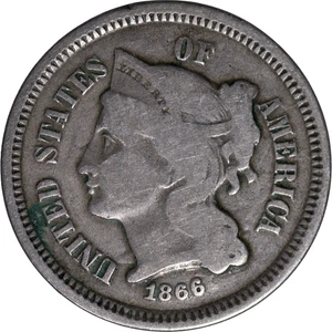 1866 3 Cent Nickel Piece VG Condition - Picture 1 of 2