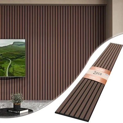 Paneles de madera 94" × 11" para pared, pared de listones de madera insonorizada 2 piezas nogal oscuro Foto 1 de 4