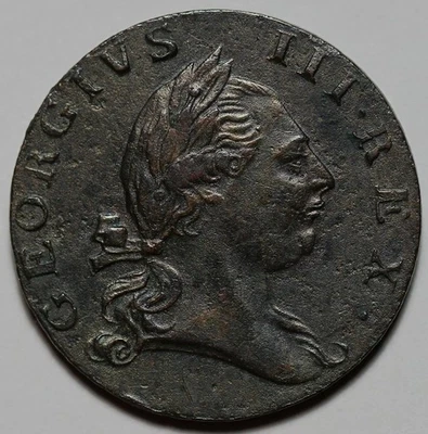 1773 Virginia Halfpenny, No Period - Colonial Copper Coin - Image 1 of 4