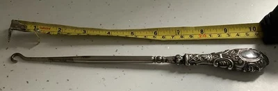 LARGE VINTAGE BUTTON HOOK STERLING SILVER HANDLE HALLMARKED 1908 Birmingham 10” - Image 1 of 4