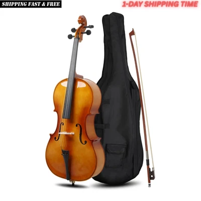 3/4 Cello, Beginner Cello Acoustic Cello Set with Portable Bag, Bow, Rosi - Image 1 of 4