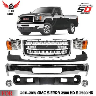 Front Bumper Chrome & Headlights Kit For 2011-2014 GMC Sierra 2500 HD & 3500 HD Foto 1 de 4
