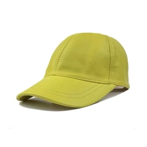 Unisex Yellow Leather Cap | Real Lambskin Baseball Hat for Men & Women - Picture 1 of 5