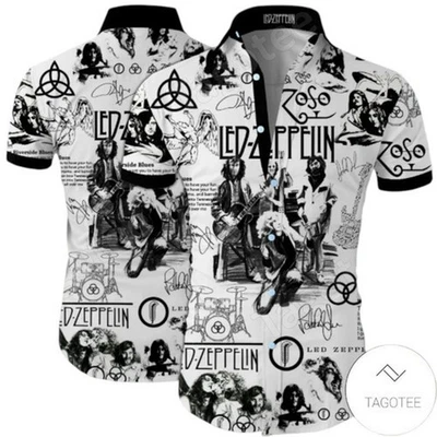 Led Zeppelin Rock Band Black And White Hawaiian Shirt - Image 1 of 4